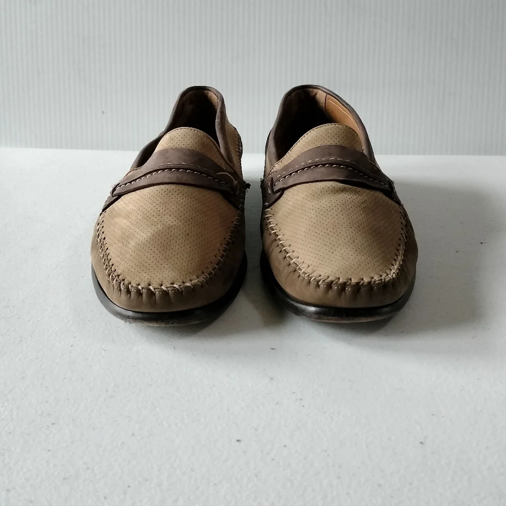 Mezlan Mens Tan Brown Leather Suede Moccasin Loafers 9 Office Comfort Preppy